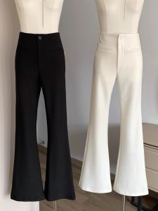 Meat Ree Stovepipe King White Bell-Bottom Pants Womens Waist-Tight Slim Looking Straight Ankle-Tied Pants Autumn and Winter Leisure Bootcut Trousers