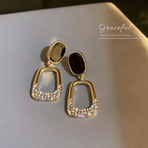 Geometric Simple Geometric Rhinestones Oil Drop Square Women Black Earrings 2022 New Accessories Luxury Female Simple black