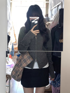 Áo Khoác Nữ Phong Cách Hàn Quốc Mùa Thu Ngắn Khóa Kéo Áo Len Cardigan Dệt Kim Áo Khoác Ngoài Thường Ngày Ấm Áp