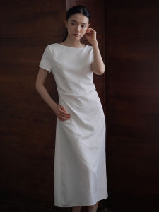 hacikis | Elegant White Flower Ruffled Waist-Cinching Dress