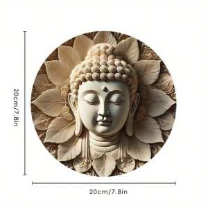 1Pc 7.8inch X 7.8inch Round Wooden Printed Plaque with Buddha Head (Can Be Hung with String) - Indoor/Outdoor Decoration for Home Bar Garage Cafe Garden |   Perfect Buddhist Housewarming Gift Room Decoration Home Decor Room Decor Wall Decor.
