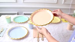 Nijito - 10Pcs/Set Plain Paper Plate Cup Paper Dish Birthday Party Decoration Set Disposable Tableware Event Wedding