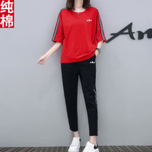 Womens Sportswear Set Cotton Loose Fit Short Sleeve Running Outfit Casual Two-Piece Suite New Arrival Summer 2025
