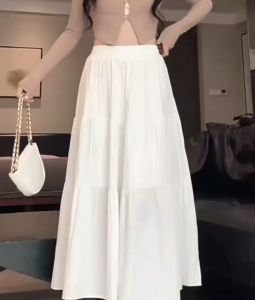 Summer High-Waisted Skirt Mid-Length Japanese Style Pleated Patchwork Fairy Cake Skirt A-Line Skirt