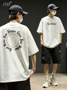 White Casual Cotton T-Shirt Mens Hip Hop Letter round Neck Half Sleeve Summer Short Sleeve Fashion Brand SZON Loose Fit Printed