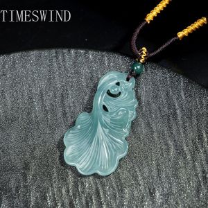 TIMESWIND Natural Original A-type Jade Ginkgo Leaf Pendant Hollow Women Men Exquisite Necklace for Gift with Certificate