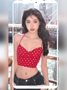 หวานคอวีลายจุดเสื้อชั้นในสีแดงของผู้หญิงในช่วงฤดูร้อนสวมใส่ชั้นในที่มีแผ่นเต้านมสายรัดเปลือยด้านบนท่อสวมใส่ด้านนอกด้านบน