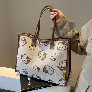 Large Capacity Canvas Tote Bag HelloKitty Fashionable Cute KT Handbag Versatile for College Students Shopping Bag Shape
