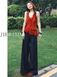 Quần Jeans Denim Xanh Nhạt Ống Rộng Mùa Hè Cao Cấp Cho Nữ Quần Dài Dài Đến Sàn Cạp Cao Thẳng Quần Jeans Denim Thường Ngày