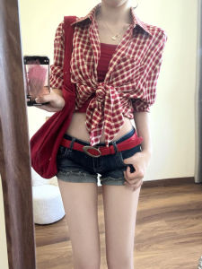 Áo Khoác Sơ Mi Kẻ Caro Đỏ Phong Cách Mỹ Cổ Polo Rộng Rãi Chống Nắng Mùa Hè Cho Nữ Cỡ Nhỏ Áo Khoác Ngoài Thường Ngày