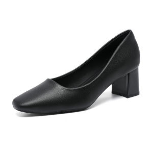 Square Toe Chunky Heel Soft Bottom Professional Stewardess Work Shoes Womens Black High Heels Plaid Mid-Heel Shoes 5cm Work Shoes