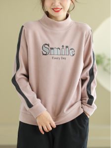 Dale ฤดูหนาว ใหม่ ลำลอง กํามะหยี่ครึ่งสูง ปกเสื้อ บล็อกสีปักหนา ผ้าขนแกะ อุ่น เสื้อสเว็ตเชิ้ต ผู้หญิง แขนยาว หลวม Fit