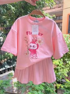 [11-44kg] Set áo váy hồng Melisa in hình Labubu cho bé gái Set hè cho bé gái Labubu