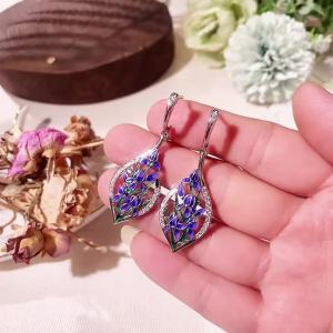 Huitan Charming Blue Flowers Drop Earrings for Women Luxury Inlaid CZ Aesthetic Female Earrings Wedding Party Fashion Jewelry