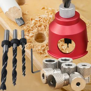 Straight Hole Drilling Positioner 3-10mm Aluminum Pocket Hole Jig W/ 8 Drill Bushing & 3 Drill Bit Dowel Splicing Drilling Guide