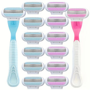 Ladys Bikini Safety Razor Manual Razor with 3-Layer Stainless Steel Blades Dry/Wet Use Removable Head Portable Design