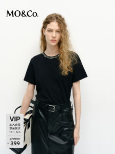 MOCO Handmade Cotton Short Sleeve T-Shirt Backless Gathered round Neck White Street Style Spring Universal Fit Straight Leg