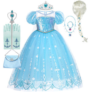 Elsa Girls Dress Frozan Cosplay Costume Princess Dresses Queen Snow Queen Wedding Luxurious With Cloak Carnival Gown Dresses Up