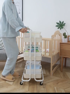 Bundle Set Trolley Cart Organizer 3-Tier Rolling Utility Cart with Basket Kitchen Bedroom Shelf Storage Perfect for Baby Nursery with Wheels