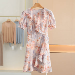 Váy Midi Cổ Chữ V Họa Tiết Hoa Xếp Ly Cạp Cao Phong Cách Pháp Mùa Hè 2025 Váy Nữ Thanh Lịch Thời Trang Giảm Giá