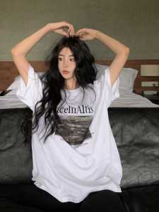 American Retro plus Size Womens Cotton Short Sleeve T-Shirt Summer Oversize Loose Fit Trendy Top round Neck Mid-Length