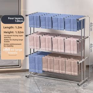 Multifunction Towel Drying Rack Storage Organizer Wall Mount Free Hook