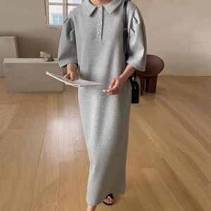 Korean fashion summer polo collar loose short sleeved long skirt