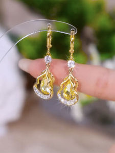 Yellow Crystal Gourd Pearl Earrings Women Luxury Elegant High-End Pure Silver Needle Ear Jewelry Fashionable Korean Style