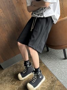 Quần Short Thể Thao Thường Ngày Màu Đen Cho Nam Mùa Hè Phong Cách Đường Phố Mỹ Quần Dài Năm Điểm Gấp Bên Hông Thoải Mái