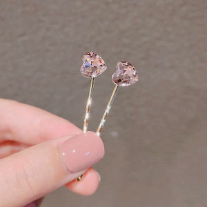 2Pcs/Set Sweet and Lovely Hair Clip for Women Girls Artificial Crystal Heart Hair Clip