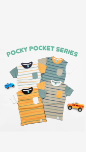 MINIHOLD Stripe /Salur Pocky Series Baju Kaos Anak Pocket Motif Salur Cotton Combed 30s Usia 1-12