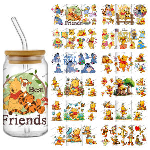 New 27 Styles 3D UV DTF Disney Winnie The Pooh Friend Stickers For 16oz Glass Can Cup Coffee Mug DIY Decals Theme Transfer Gift