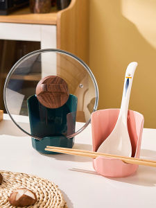 For Home Kitchen Ceramic Spoon Holder Spoon Bracket Pot Cover Rack Table Top Punch-Free Spoon Organizer Storage Box Storage Rack