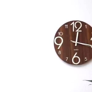 [WG] 12" / 30CM Wall Clock Glow In The Dark Silent Quartz Indoor Bedroom Wooden Luminous Jam Dinding