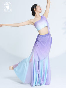 Elegant Womens Classical Dance Performance Costume Half-length Fish-tail Skirt National Dance Practice Uniform Floaty Style