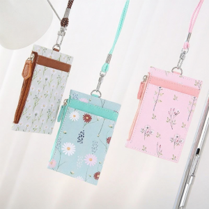 Leather Card Holder with Lanyard Multi-Function Coin Purse Student ID Card Holder Printed Logo Colorful Image Customizable