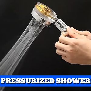 1PCS Push Button On/Off Switch Rotating Water Control Pressurized Shower Head Universal Shower Nozzle Shower With Fan 360 Degrees Rotating Shower Head Jet Shower Rainfall Turbo Fan Shower Head High Pressure Water Saving Handheld