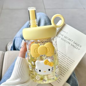 Summer Large Capacity Plastic Straw Cup Hellokitty Cute Girl High Aesthetic Value Portable Cup New Model Beverage Utensils
