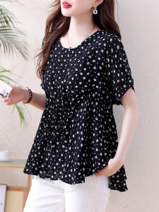 DAIXIANGFEIZI | Floral Chiffon Blouse Summer New Arrival Waisted Large Size