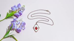 Bandai | Vintage Sacred Heart Diamond Enamel Necklace with Gold Carving Cross Pendant Style Elegant Clavicle Chain