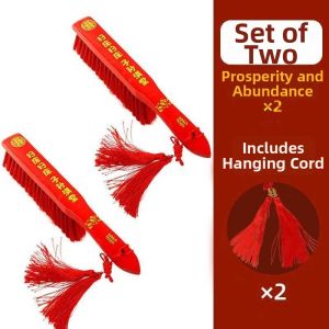 JUNENGLIANG | Wedding Long-handle Bed Sweeper Wooden and Plastic Red
