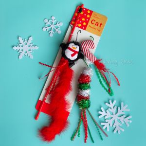 4pcs Set Christmas Xmas Holiday Penguin Grumpy Cat Ribbon Feather Kitty Grumpy Cat Teaser Chaser Stick Wand Replacement Plush Pet Dog Soft Toy