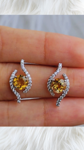 Natural Large Citrine Gemstone Earrings in 925 Sterling Silver 6-Layer Plating Rhodium