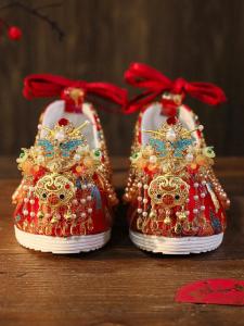 Handmade Chinese Style Wedding Shoes Red Embroidered Bride Shoes Womens Fashion Single Shoes Increased Height Inner Princess