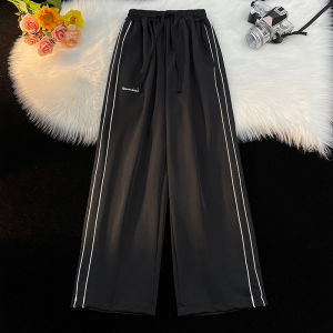 American Retro Mens Loose Fit Summer Casual Pants Drapey Stripe Wide Leg Trousers Versatile Youthful Popular Straight Leg