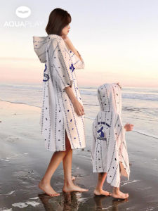 Aquan Play Diving Robe Adult Child Matching Winter Bath Towel Swimming Gown Cold Resistance Quick Dry Towel Coat Striped Pattern