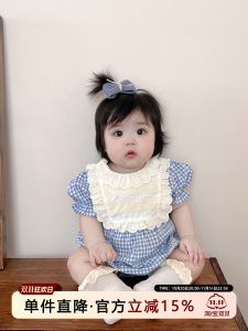 Summer Princess Dress Baby Girls Outfit Short Sleeve Bubble Sleeve Cotton Soft Clothing Set for 6-18 Months Old Babies