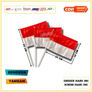 Bendera Merah Putih Tangan Kain Isi 10 Pcs Gagang Pegangan