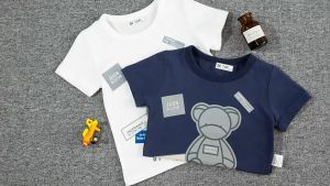 [zensasi] Baju Kaos T-Shirt Anak Laki-Laki Dan Perempuan Lengan Pendek Gambar Beruang Warna Putih Dan Biru