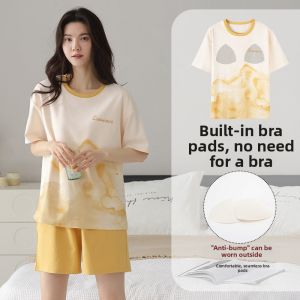 Yuzhaolin | Padded Cotton Pajamas Short Sleeve Thin Set For Women